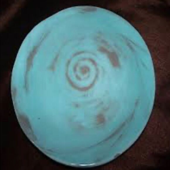 Italy Turquoise Swirl Plate Handmade Painted Distressed Exquisite 8 1/2 In Round - Picture 3 of 5
